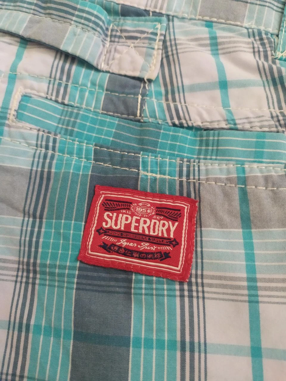 Superdry Short en Coton à Carreaux pour Femme M Turquoise Blue Y2K – photo 19